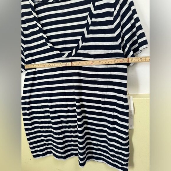 Caslon NEW Striped Cotton Modal V-Neck Pocket Boxy Shirt Top Lightweight White L - Picture 14 of 15